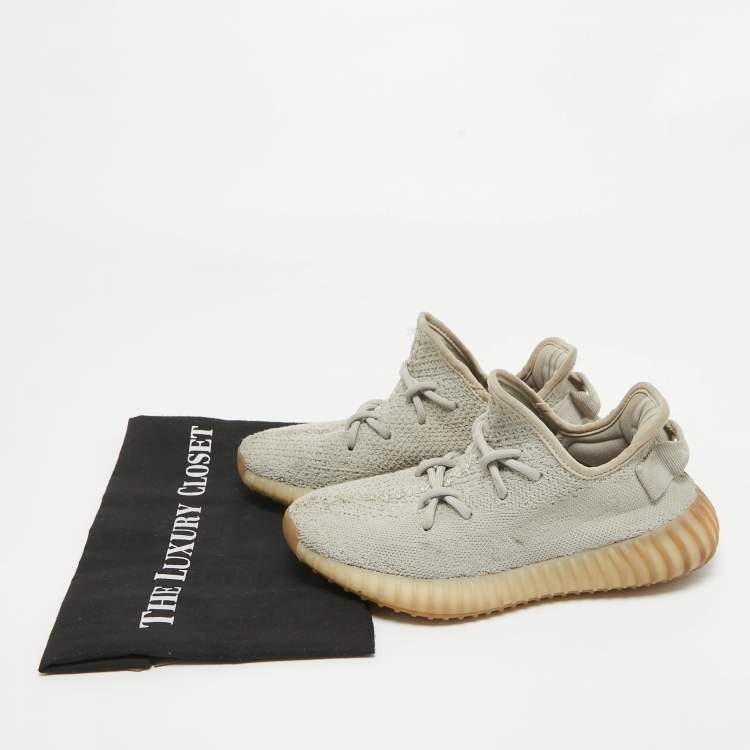 Pre Owned Yeezy x Adidas Grey Knit Fabric Boost 350 V2 Sesame Sneakers Size 37 1/3