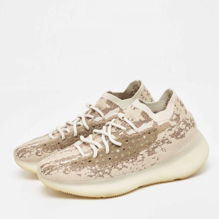 Pre Owned Yeezy x Adidas Brown Knit Fabric Boost 380 Pyrite Sneakers Size 43 1/3