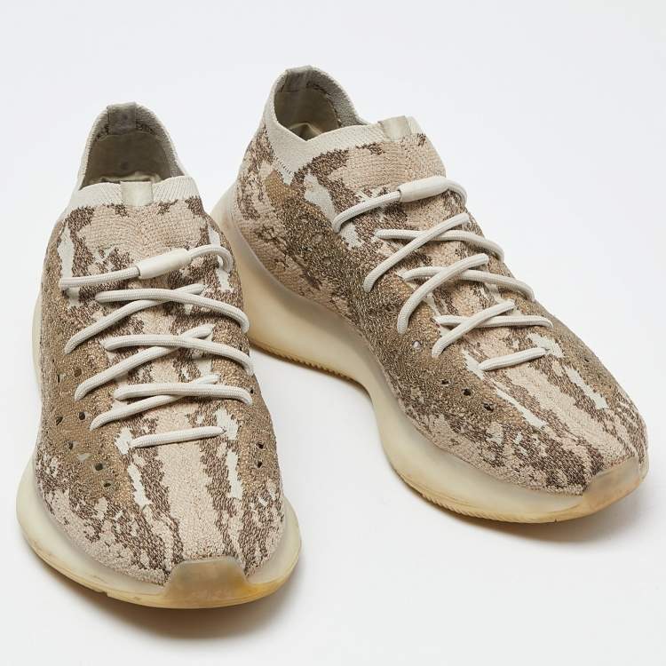Pre Owned Yeezy x Adidas Brown Knit Fabric Boost 380 Pyrite Sneakers Size 44 2/3