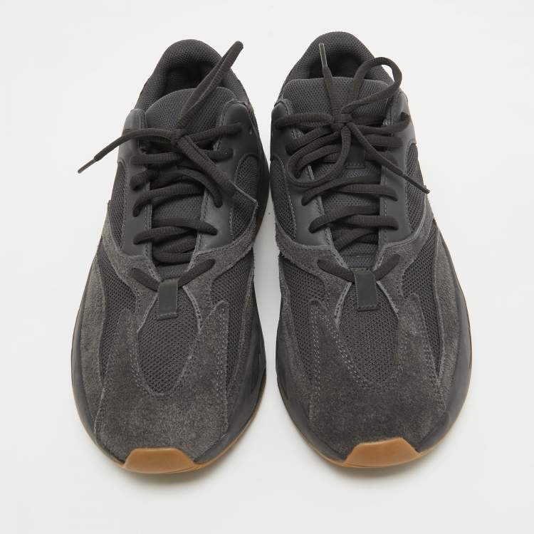 Pre Owned Yeezy x Adidas Black Suede and Mesh Boost 700 Utility Sneakers Size 45 1/3