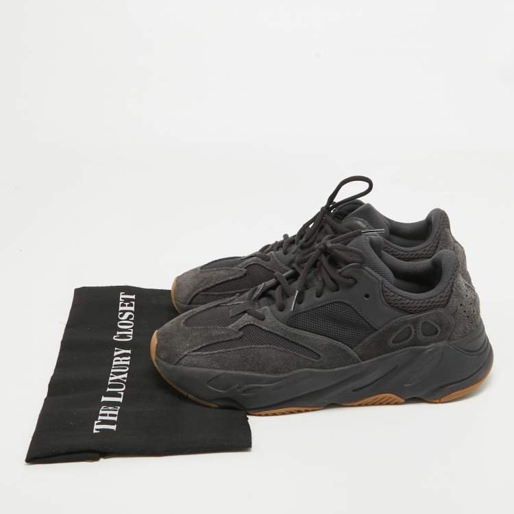Pre Owned Yeezy x Adidas Black Suede and Mesh Boost 700 Utility Sneakers Size 45 1/3