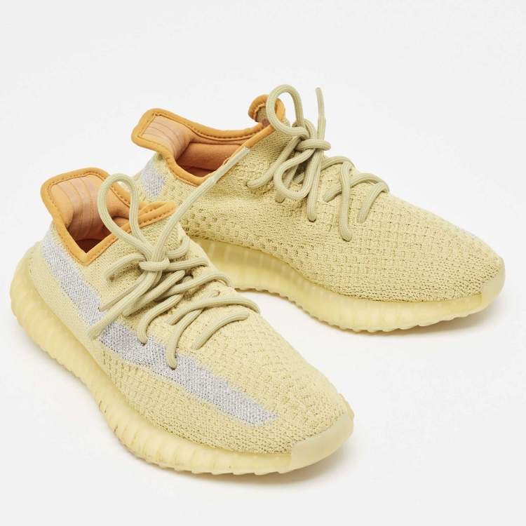 Pre Owned Yeezy x Adidas Green Knit Fabric Boost 350 V2 Marsh Sneakers Size 38 2/3