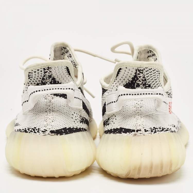 Pre Owned Yeezy x Adidas White/Black Knit Fabric Boost 350 V2 Zebra Sneakers Size 43 1/3