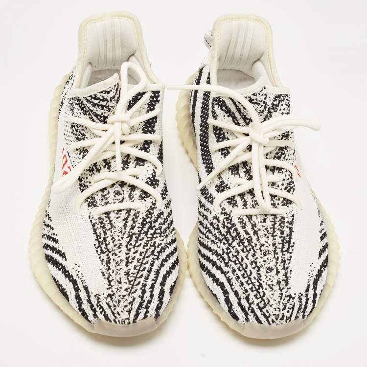 Pre Owned Yeezy x Adidas White/Black Knit Fabric Boost 350 V2 Zebra Sneakers Size 43 1/3
