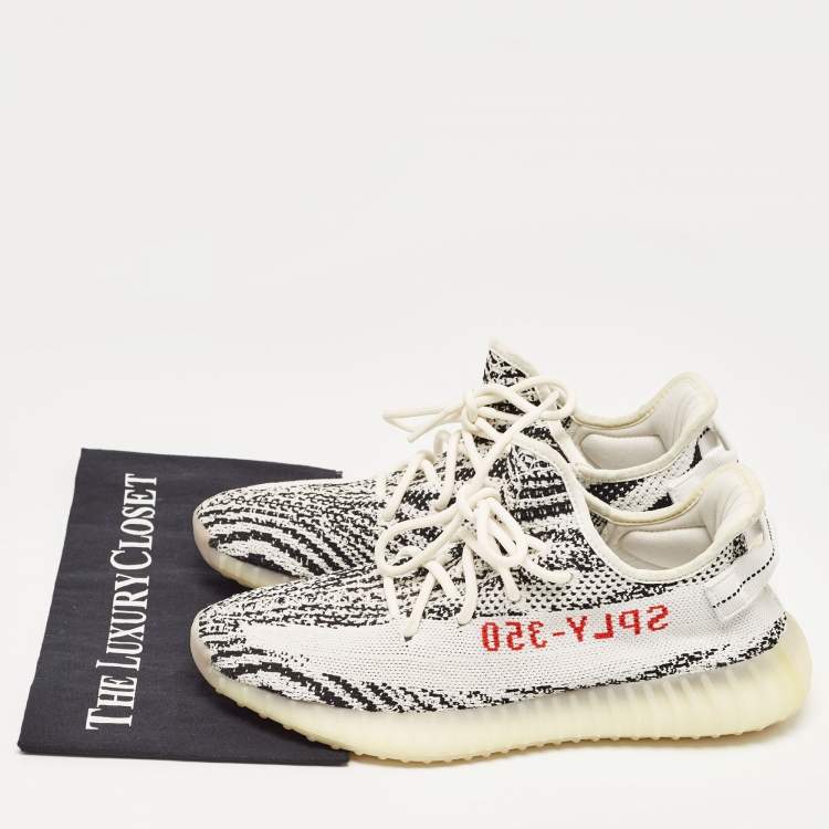 Pre Owned Yeezy x Adidas White/Black Knit Fabric Boost 350 V2 Zebra Sneakers Size 43 1/3