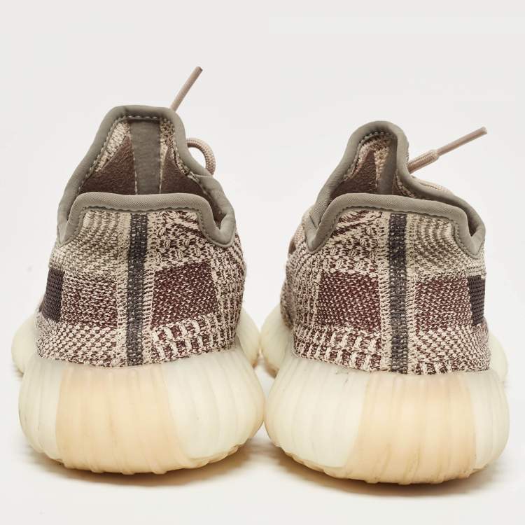 Pre Owned Yeezy x Adidas Beige/Brown Knit Fabric Boost 350 V2 Zyon Sneakers Size 40