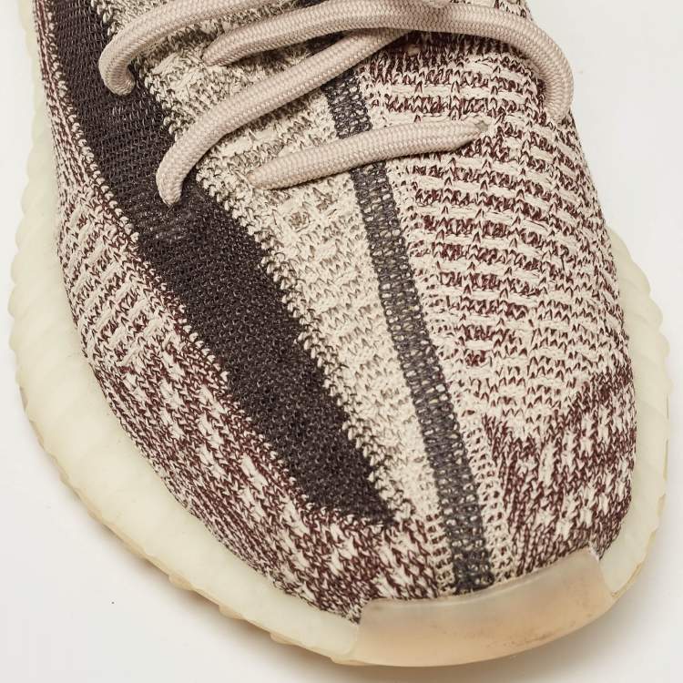 Pre Owned Yeezy x Adidas Beige/Brown Knit Fabric Boost 350 V2 Zyon Sneakers Size 40
