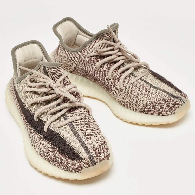 Pre Owned Yeezy x Adidas Beige/Brown Knit Fabric Boost 350 V2 Zyon Sneakers Size 40