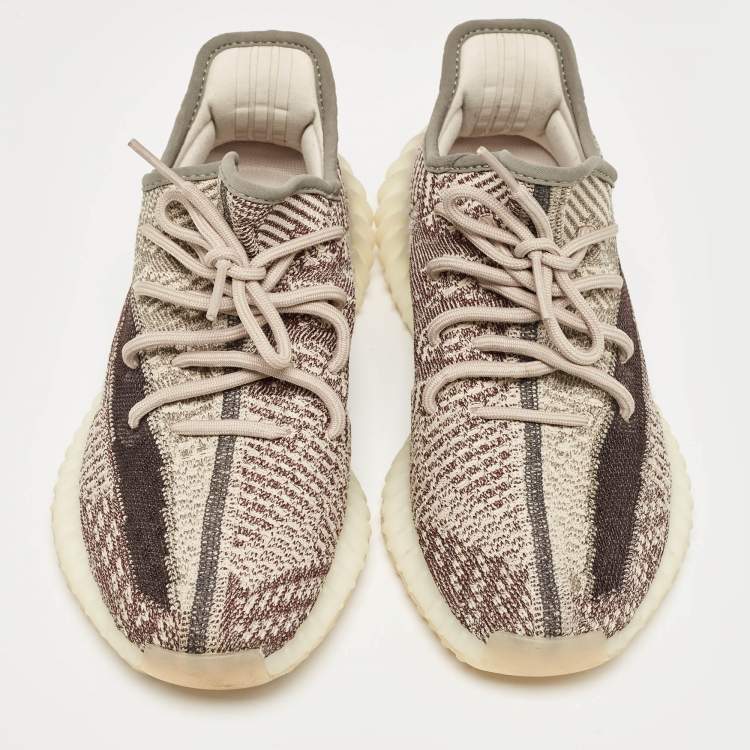 Pre Owned Yeezy x Adidas Beige/Brown Knit Fabric Boost 350 V2 Zyon Sneakers Size 40