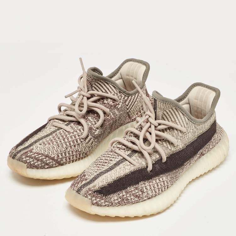 Pre Owned Yeezy x Adidas Beige/Brown Knit Fabric Boost 350 V2 Zyon Sneakers Size 40