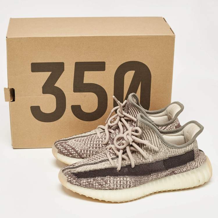 Pre Owned Yeezy x Adidas Beige/Brown Knit Fabric Boost 350 V2 Zyon Sneakers Size 40