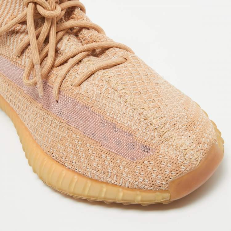 Pre Owned Yeezy x Adidas Beige Knit Fabric Boot 350 v2 Clay Sneakers Size 46 1/3 