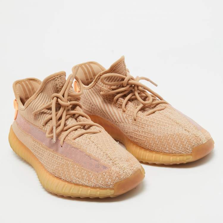 Pre Owned Yeezy x Adidas Beige Knit Fabric Boot 350 v2 Clay Sneakers Size 46 1/3 