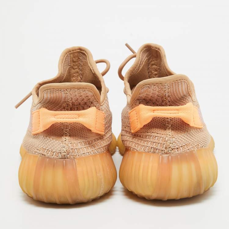 Pre Owned Yeezy x Adidas Beige Knit Fabric Boot 350 v2 Clay Sneakers Size 46 1/3 