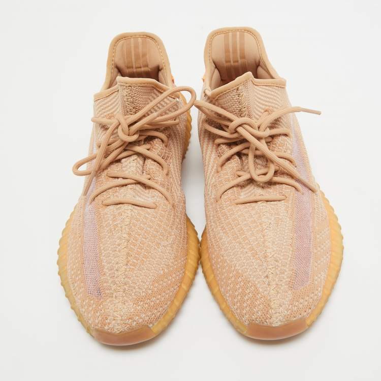Pre Owned Yeezy x Adidas Beige Knit Fabric Boot 350 v2 Clay Sneakers Size 46 1/3 