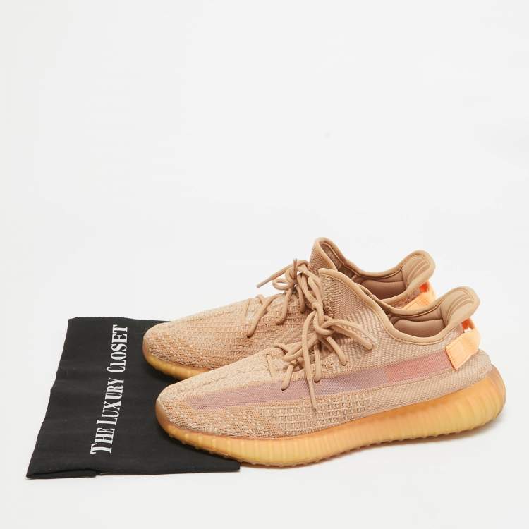 Pre Owned Yeezy x Adidas Beige Knit Fabric Boot 350 v2 Clay Sneakers Size 46 1/3 