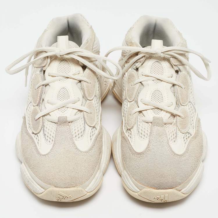 Pre Owned Yeezy x Adidas White Mesh and Suede 500 Bone White Sneakers Size 42 2/3