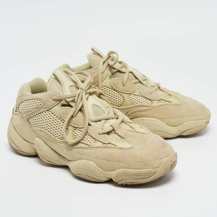 Pre Owned Yeezy x Adidas Light Yellow Suede and Mesh 500 Super Moon Sneakers Size 43 1/3