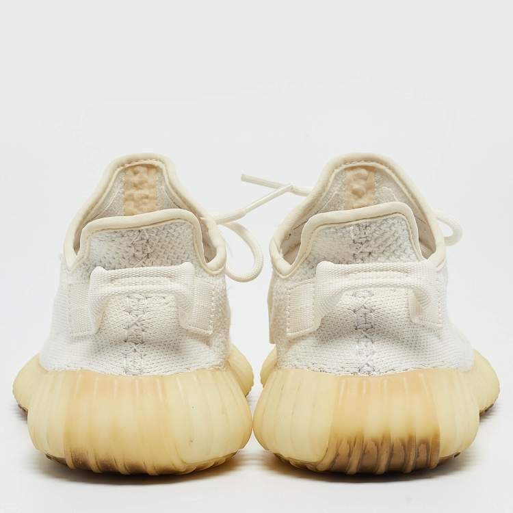 Pre Owned Yeezy x Adidas White Knit Fabric Boost 350 V2 Triple White Sneakers Size 37 1/3