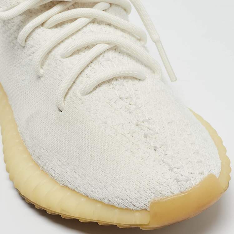 Pre Owned Yeezy x Adidas White Knit Fabric Boost 350 V2 Triple White Sneakers Size 37 1/3