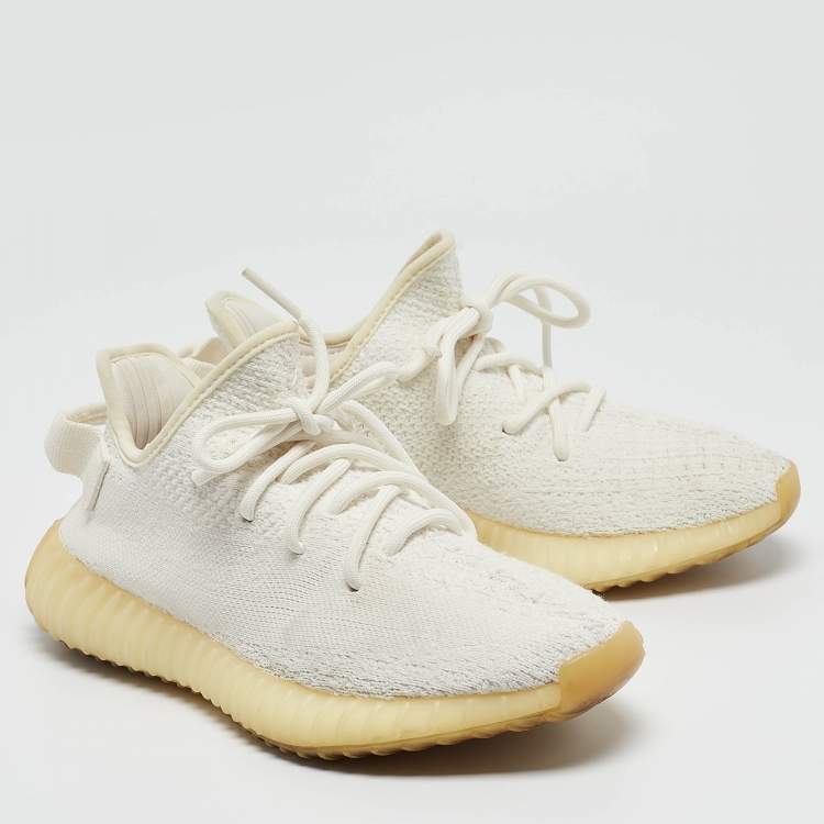 Pre Owned Yeezy x Adidas White Knit Fabric Boost 350 V2 Triple White Sneakers Size 37 1/3