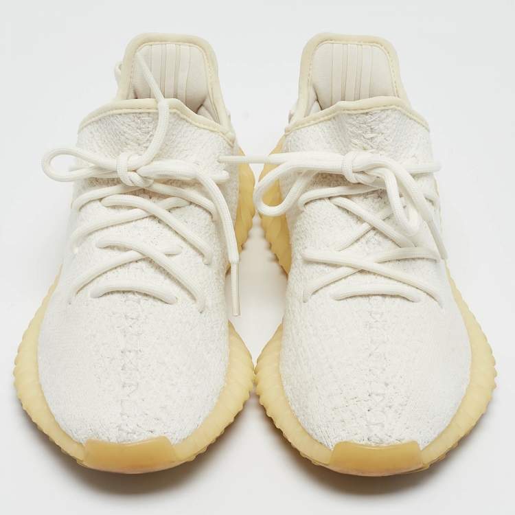 Pre Owned Yeezy x Adidas White Knit Fabric Boost 350 V2 Triple White Sneakers Size 37 1/3