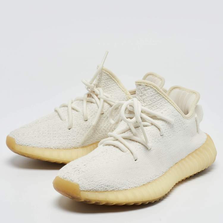 Pre Owned Yeezy x Adidas White Knit Fabric Boost 350 V2 Triple White Sneakers Size 37 1/3