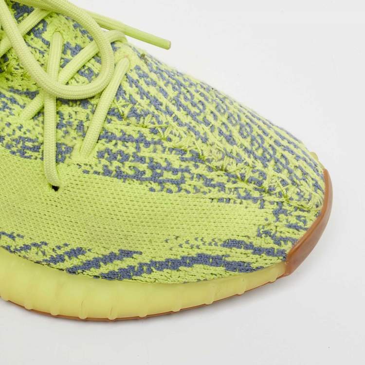 Pre Owned Yeezy x Adidas Neon Yellow Knit Fabric Boost 350 V2 Semi Frozen Yellow Sneakers Size 42 2/3