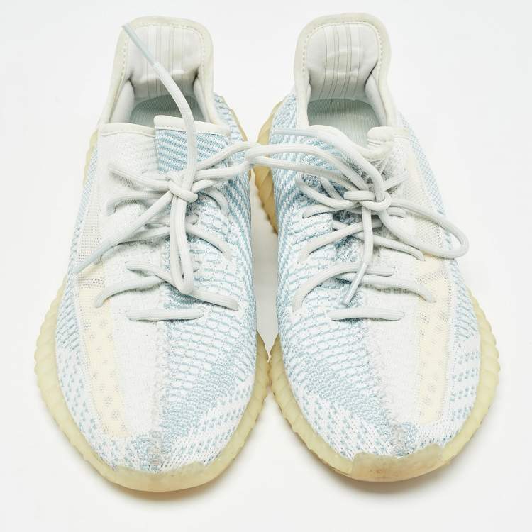 Pre Owned Yeezy x Adidas White/Green Knit Fabric Boost 350 V2 Cloud White Non Reflective Sneakers Size 44