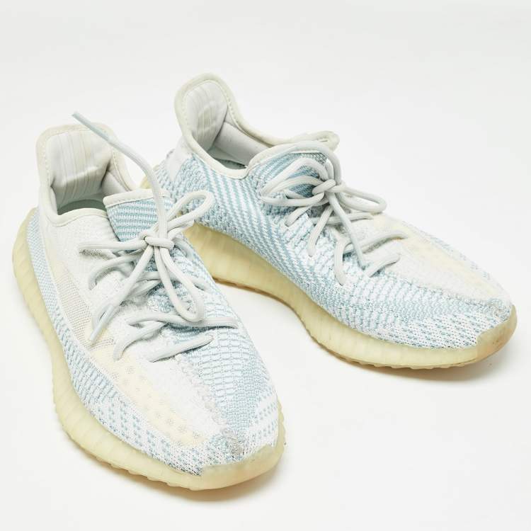 Pre Owned Yeezy x Adidas White/Green Knit Fabric Boost 350 V2 Cloud White Non Reflective Sneakers Size 44