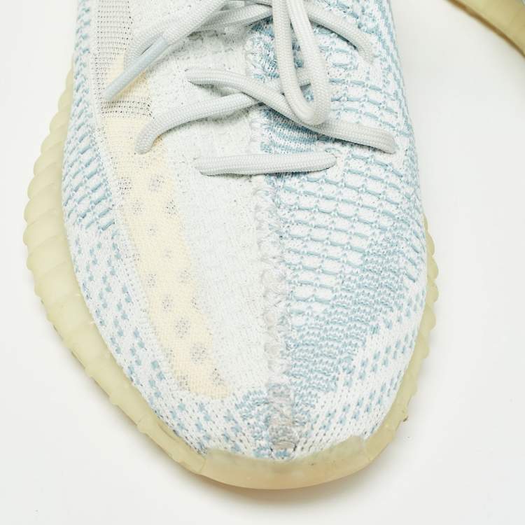 Pre Owned Yeezy x Adidas White/Green Knit Fabric Boost 350 V2 Cloud White Non Reflective Sneakers Size 44