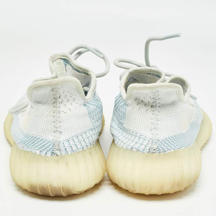 Pre Owned Yeezy x Adidas White/Green Knit Fabric Boost 350 V2 Cloud White Non Reflective Sneakers Size 44