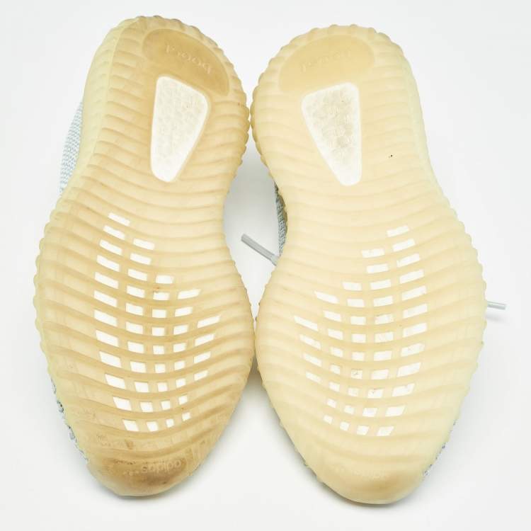 Pre Owned Yeezy x Adidas White/Green Knit Fabric Boost 350 V2 Cloud White Non Reflective Sneakers Size 44