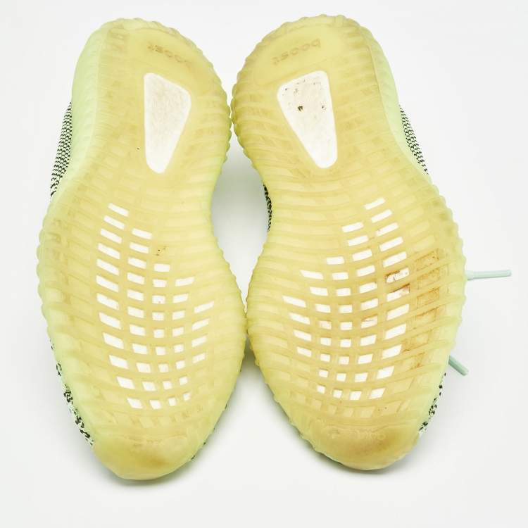 Pre Owned Yeezy x Adidas Neon Yellow Knit Fabric Boost 350 V2 Semi Frozen Yellow Sneakers Size 43 2/3