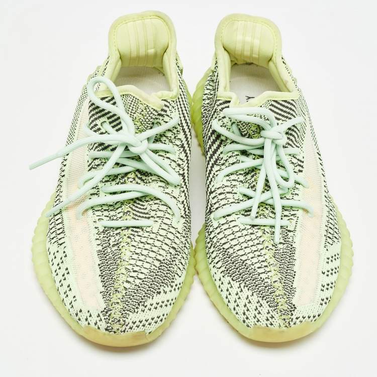 Pre Owned Yeezy x Adidas Neon Yellow Knit Fabric Boost 350 V2 Semi Frozen Yellow Sneakers Size 43 2/3