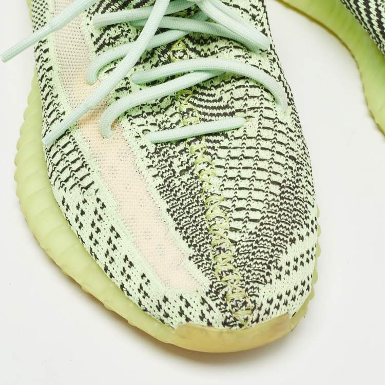 Pre Owned Yeezy x Adidas Neon Yellow Knit Fabric Boost 350 V2 Semi Frozen Yellow Sneakers Size 43 2/3