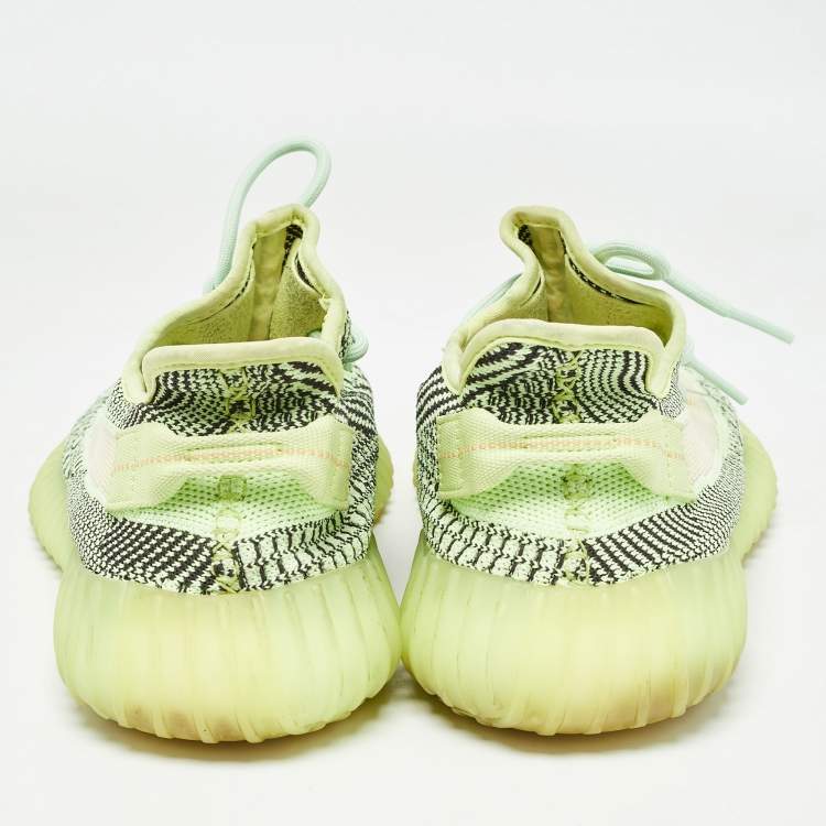 Pre Owned Yeezy x Adidas Neon Yellow Knit Fabric Boost 350 V2 Semi Frozen Yellow Sneakers Size 43 2/3