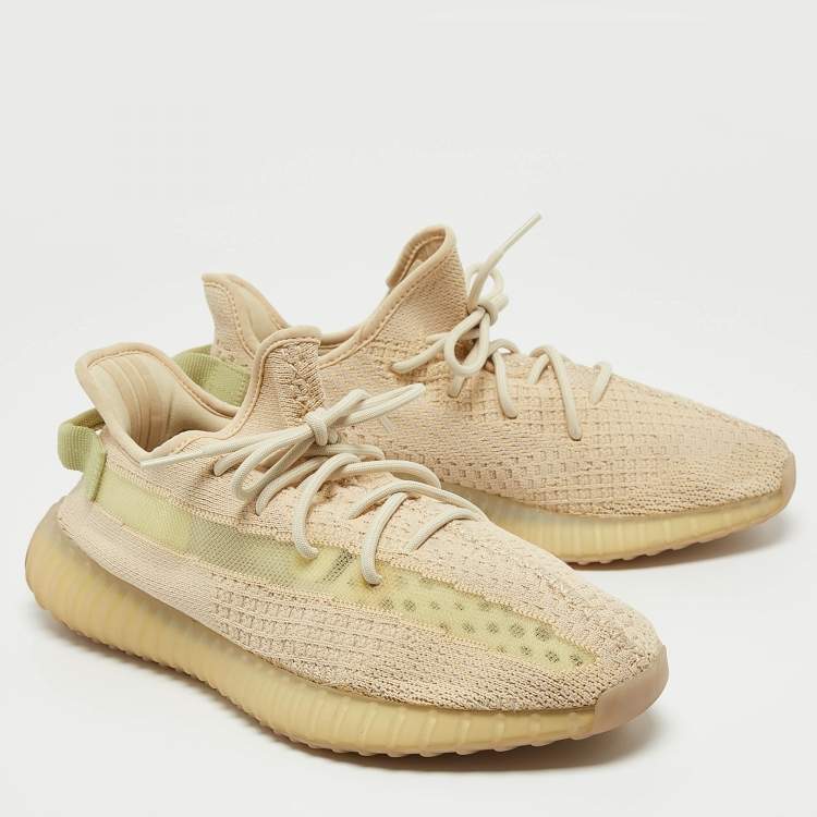 Pre Owned Yeezy x Adidas Light Yellow Knit Fabric Boost 350 V2 Butter Sneakers Size 44