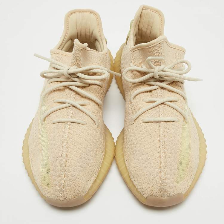 Pre Owned Yeezy x Adidas Light Yellow Knit Fabric Boost 350 V2 Butter Sneakers Size 44