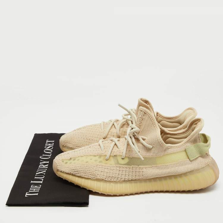 Pre Owned Yeezy x Adidas Light Yellow Knit Fabric Boost 350 V2 Butter Sneakers Size 44