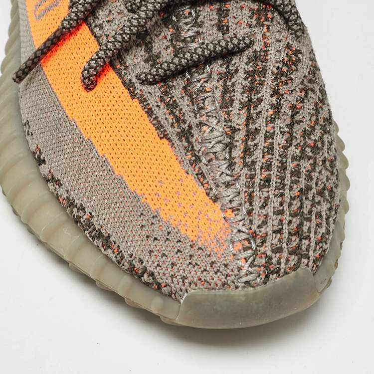 مملوكة مسبقًا Yeezy x Adidas Grey/Neon Orange Knit Fabric Boost 350 V2 Beluga Reflective Sneakers Size 43 1/3