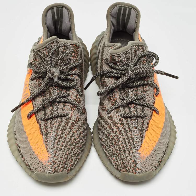 مملوكة مسبقًا Yeezy x Adidas Grey/Neon Orange Knit Fabric Boost 350 V2 Beluga Reflective Sneakers Size 43 1/3