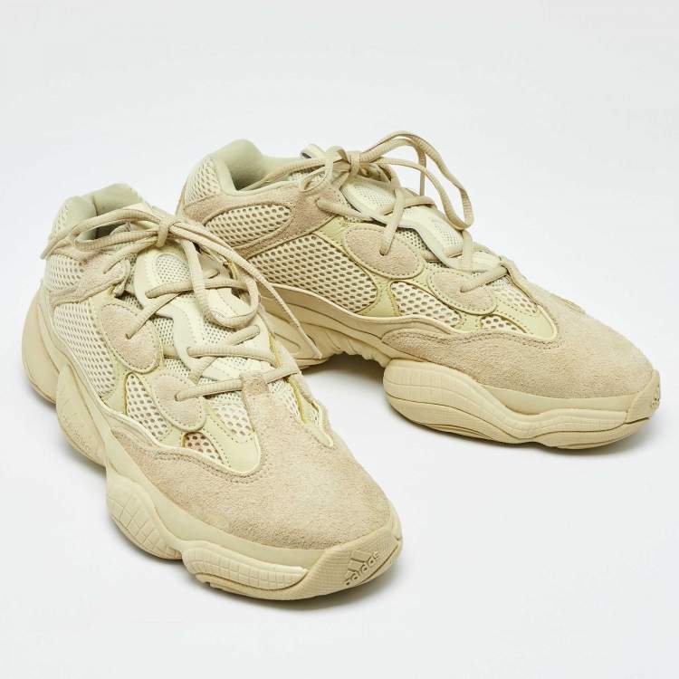 Pre Owned Yeezy x Adidas Light Yellow Suede and Mesh Yeezy 500 Low Top Sneakers Size 45.5
