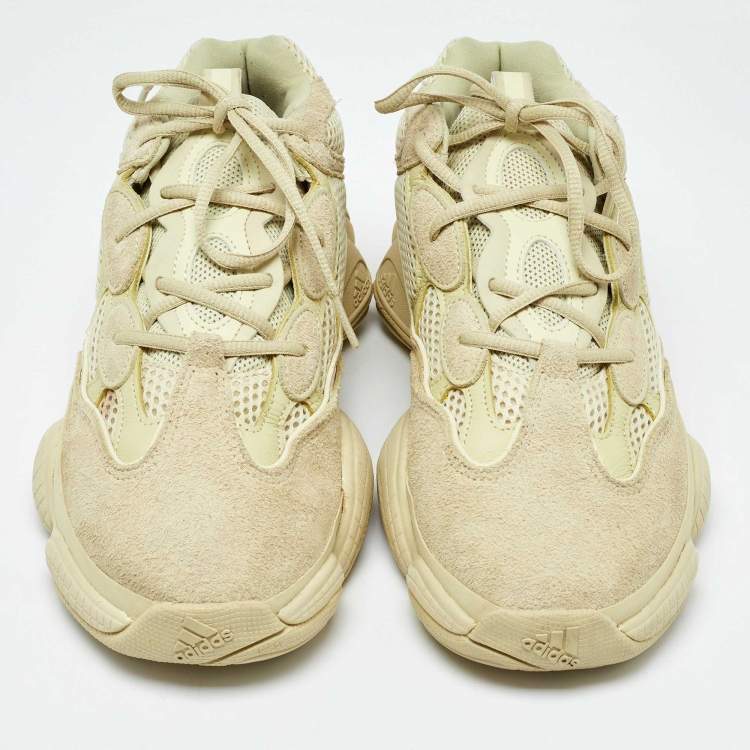Pre Owned Yeezy x Adidas Light Yellow Suede and Mesh Yeezy 500 Low Top Sneakers Size 45.5