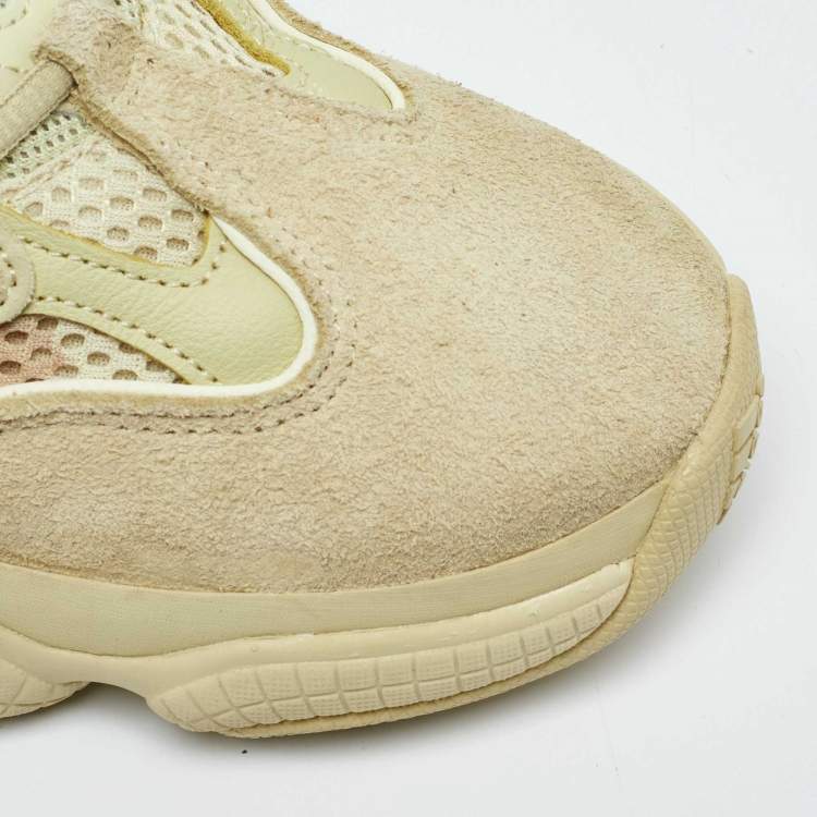 Pre Owned Yeezy x Adidas Light Yellow Suede and Mesh Yeezy 500 Low Top Sneakers Size 45.5