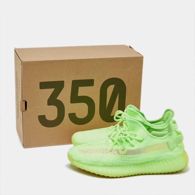 Pre Owned Yeezy x Adidas Green Knit Fabric Boost 350 V2 "GID' Glow Sneakers Size 41.5