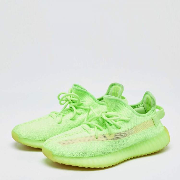Pre Owned Yeezy x Adidas Green Knit Fabric Boost 350 V2 "GID' Glow Sneakers Size 41.5