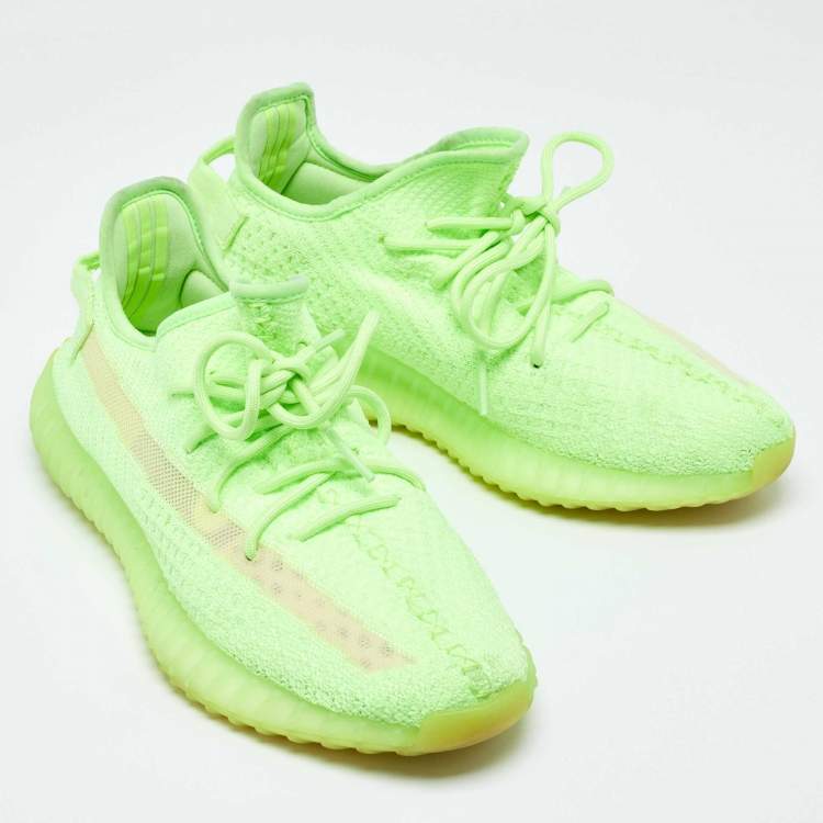 Pre Owned Yeezy x Adidas Green Knit Fabric Boost 350 V2 "GID' Glow Sneakers Size 41.5