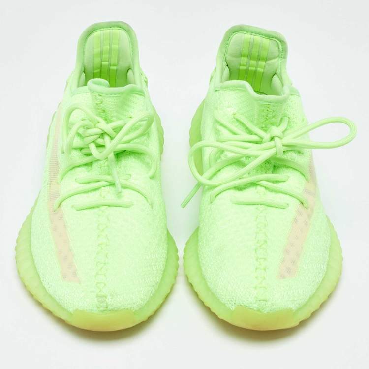 Pre Owned Yeezy x Adidas Green Knit Fabric Boost 350 V2 "GID' Glow Sneakers Size 41.5