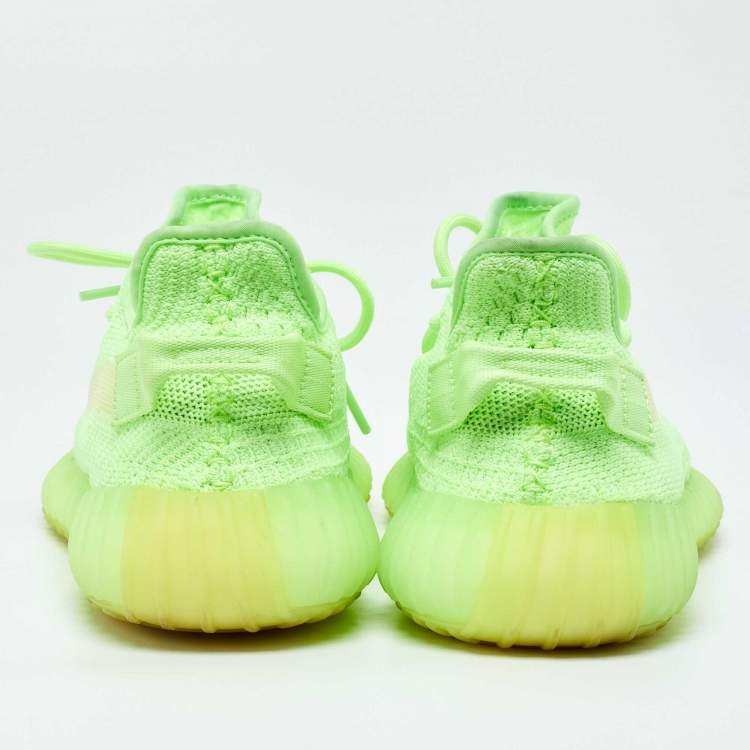 Pre Owned Yeezy x Adidas Green Knit Fabric Boost 350 V2 "GID' Glow Sneakers Size 41.5